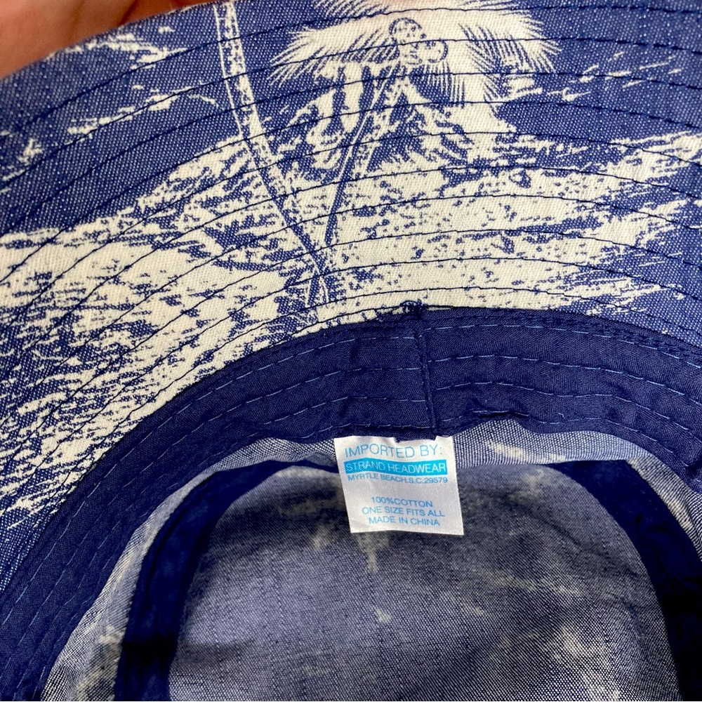 Tropical Women’s Hawaiian Palm Tree Summer Sun Beach Bucket Hat Blue Denim - Picture 4 of 5
